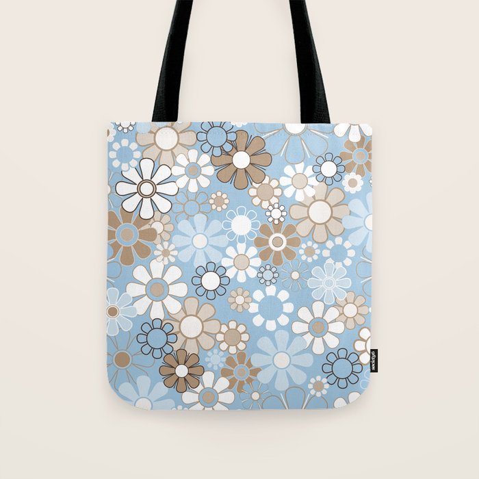 Floral Retro Garden Flower Pattern in Ice Blue Tote Bag Gallery Image 1