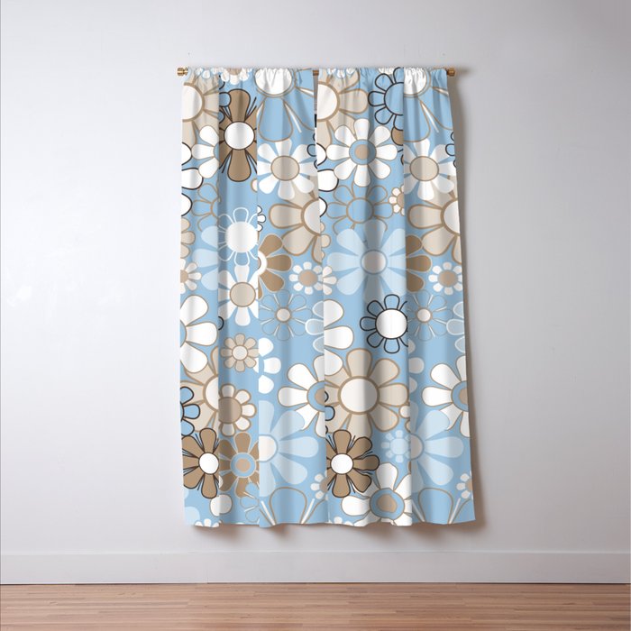 Floral Retro Garden Flower Pattern in Ice Blue Window Curtain Gallery Image 3