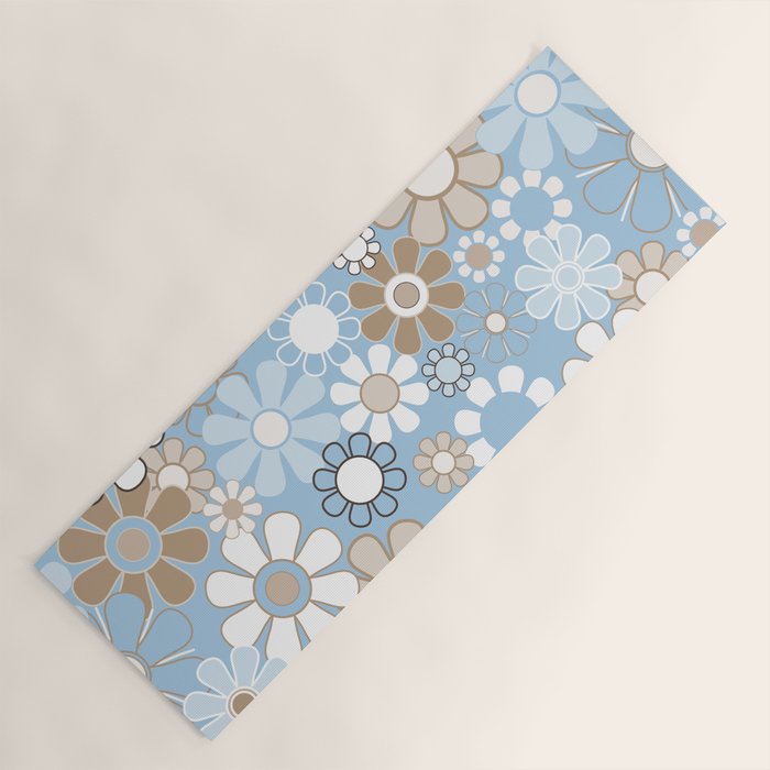 Floral Retro Garden Flower Pattern in Ice Blue Yoga Mat Gallery Image 1