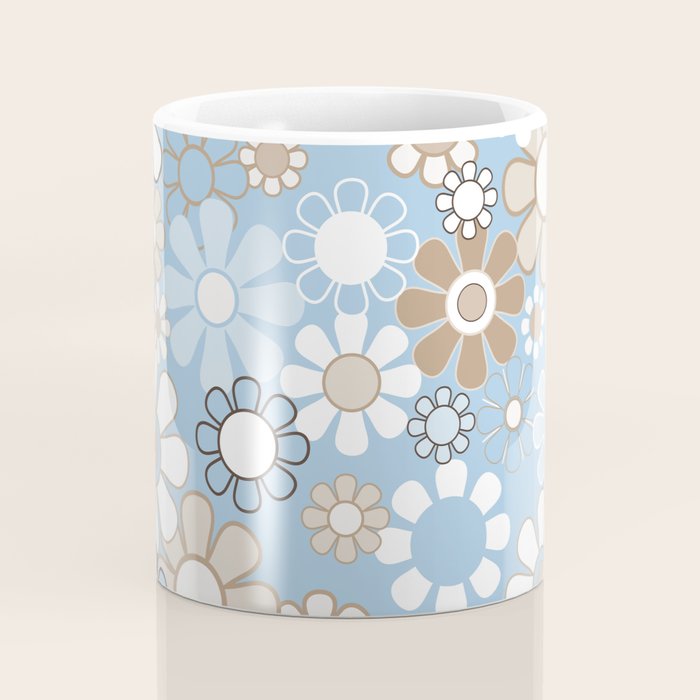 Floral Retro Garden Flower Pattern in Ice Blue Coffee Mug Gallery Image 4