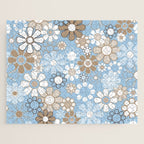 Floral Retro Garden Flower Pattern in Ice Blue Jigsaw Puzzle Gallery Image 1
