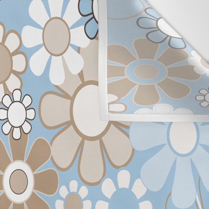 Floral Retro Garden Flower Pattern in Ice Blue Wall Tapestry Gallery Image 3