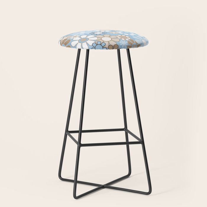 Floral Retro Garden Flower Pattern in Ice Blue Stool Gallery Image 1