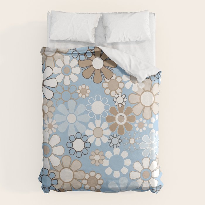 Floral Retro Garden Flower Pattern in Ice Blue Duvet Cover Gallery Image 1