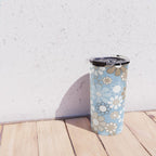 Floral Retro Garden Flower Pattern in Ice Blue Travel Mug Gallery Image 4