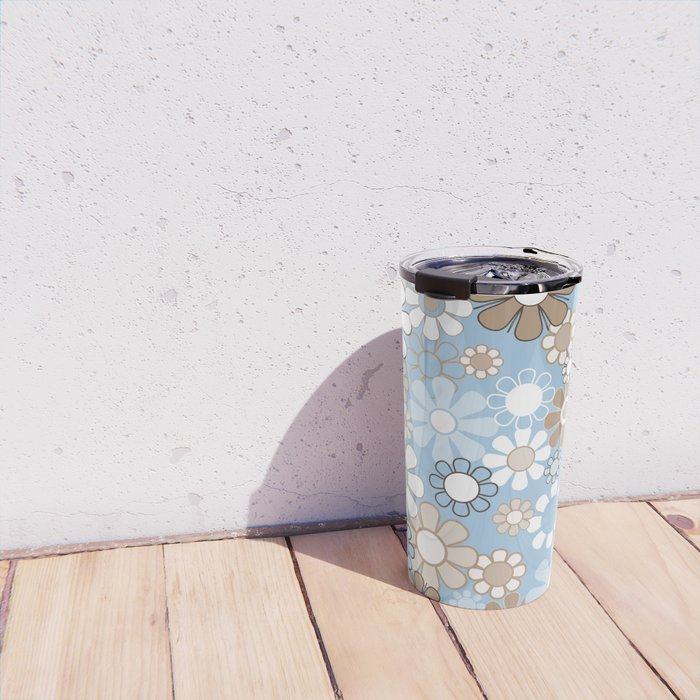 Floral Retro Garden Flower Pattern in Ice Blue Travel Mug Gallery Image 4