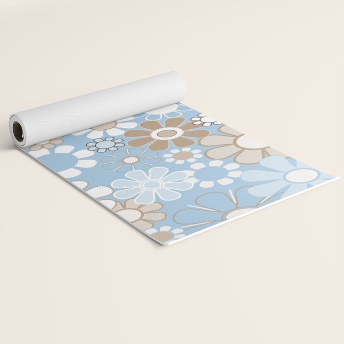 Floral Retro Garden Flower Pattern in Ice Blue Yoga Mat Gallery Image 2