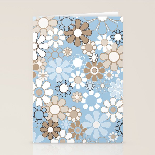 Floral Retro Garden Flower Pattern in Ice Blue Stationery Card Gallery Image 2