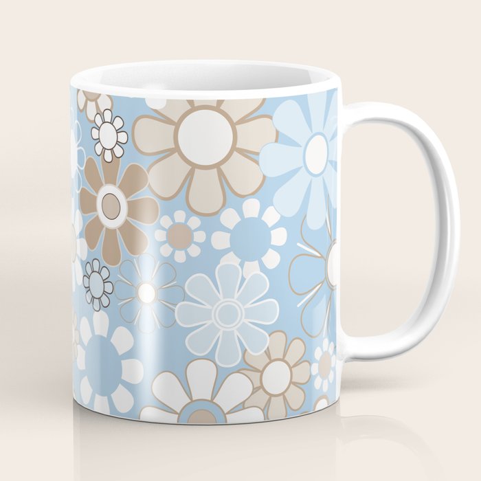 Floral Retro Garden Flower Pattern in Ice Blue Coffee Mug Gallery Image 1