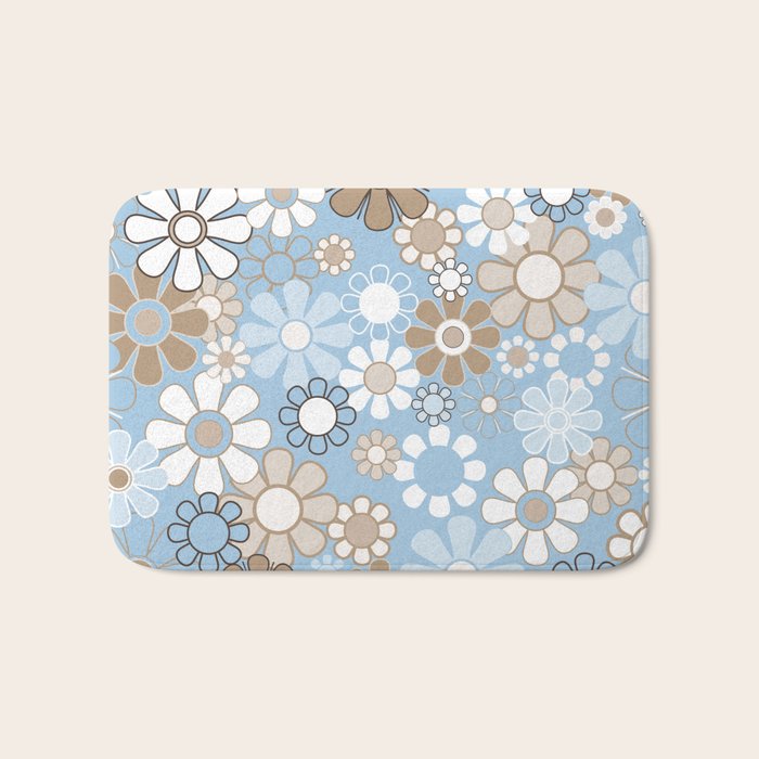 Floral Retro Garden Flower Pattern in Ice Blue Bath Mat Gallery Image 1