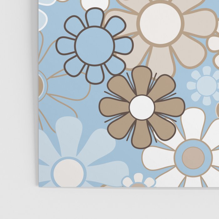 Floral Retro Garden Flower Pattern in Ice Blue Poster Gallery Image 3