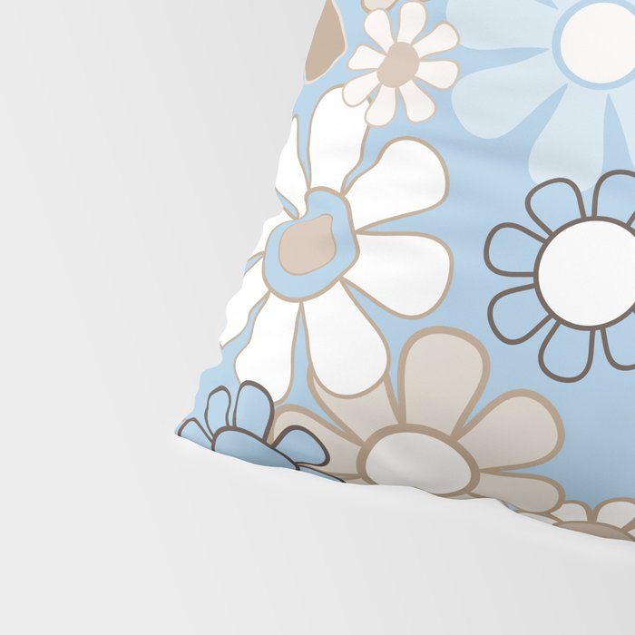 Floral Retro Garden Flower Pattern in Ice Blue Pillow Sham Gallery Image 4