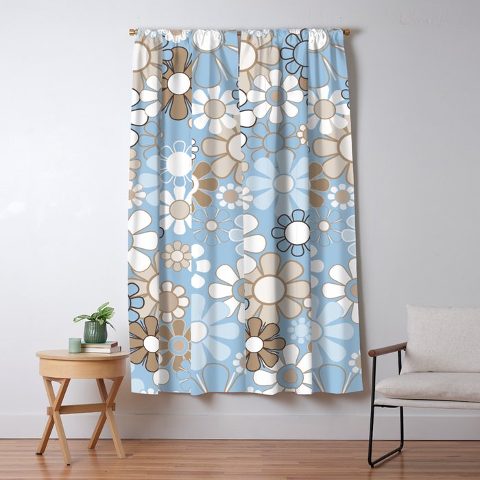 Floral Retro Garden Flower Pattern in Ice Blue Window Curtain Gallery Image 5