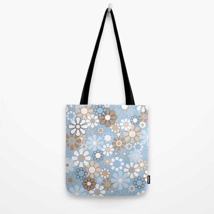 Floral Retro Garden Flower Pattern in Ice Blue Tote Bag Gallery Image 2