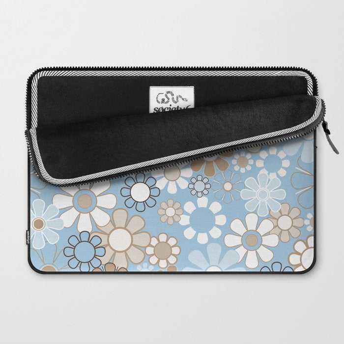Floral Retro Garden Flower Pattern in Ice Blue Laptop Sleeve Gallery Image 2