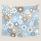 Floral Retro Garden Flower Pattern in Ice Blue Wall Tapestry Gallery Image 4