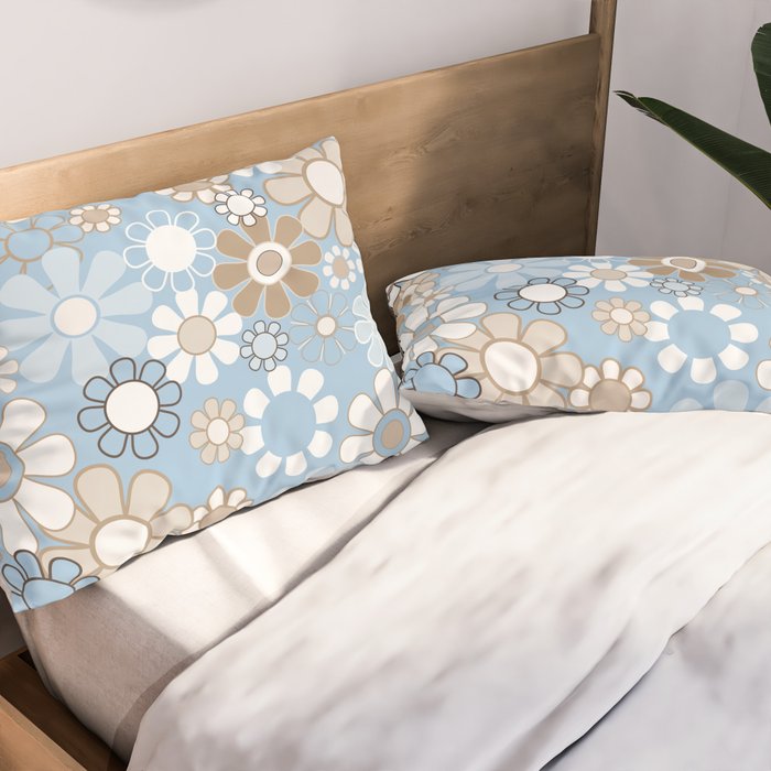 Floral Retro Garden Flower Pattern in Ice Blue Pillow Sham Gallery Image 2