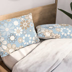 Floral Retro Garden Flower Pattern in Ice Blue Pillow Sham Gallery Image 2