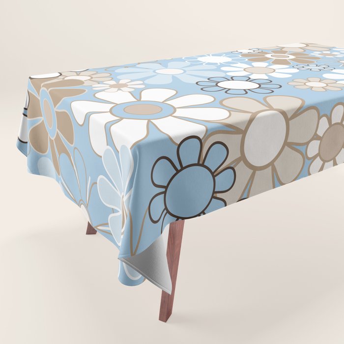 Floral Retro Garden Flower Pattern in Ice Blue Tablecloth Gallery Image 1