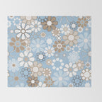 Floral Retro Garden Flower Pattern in Ice Blue Throw Blanket Gallery Image 2