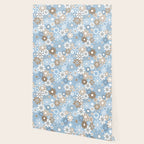 Floral Retro Garden Flower Pattern in Ice Blue Wallpaper Gallery Image 2