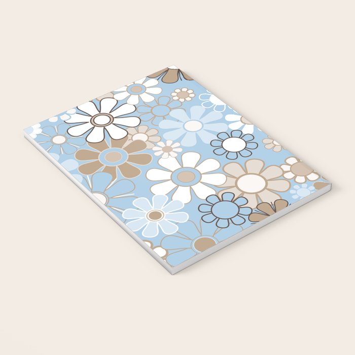 Floral Retro Garden Flower Pattern in Ice Blue Notebook Gallery Image 3