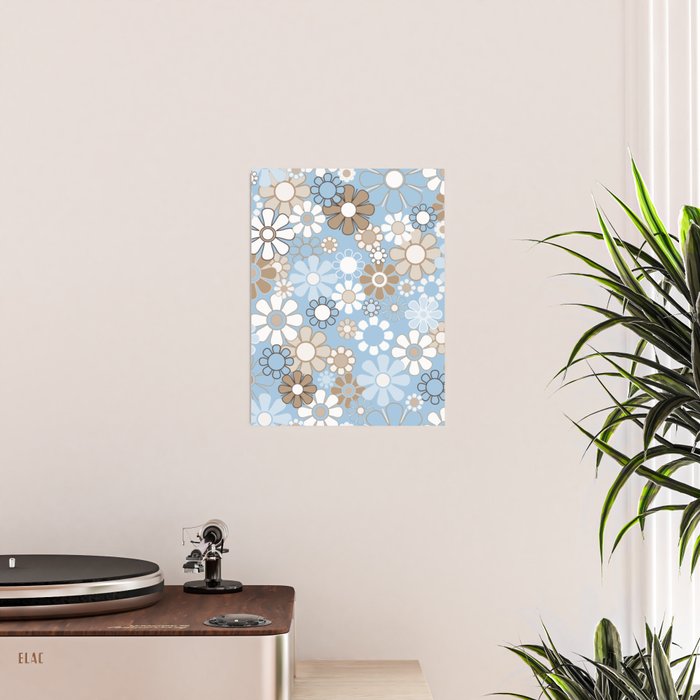 Floral Retro Garden Flower Pattern in Ice Blue Poster Gallery Image 2