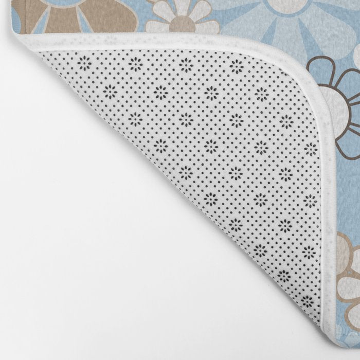 Floral Retro Garden Flower Pattern in Ice Blue Bath Mat Gallery Image 2