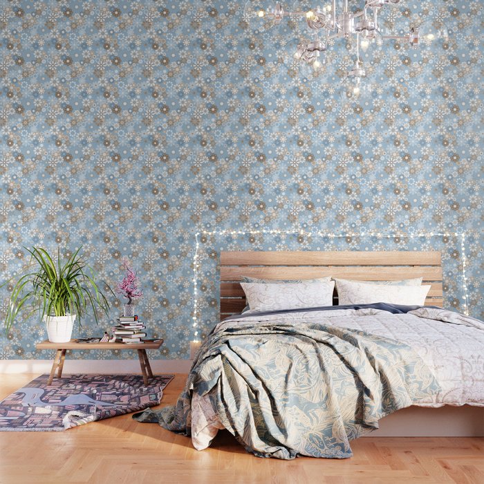 Floral Retro Garden Flower Pattern in Ice Blue Wallpaper Gallery Image 1