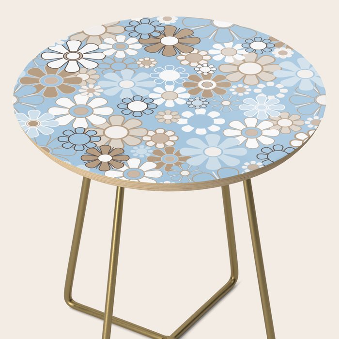 Floral Retro Garden Flower Pattern in Ice Blue Side Table Gallery Image 2