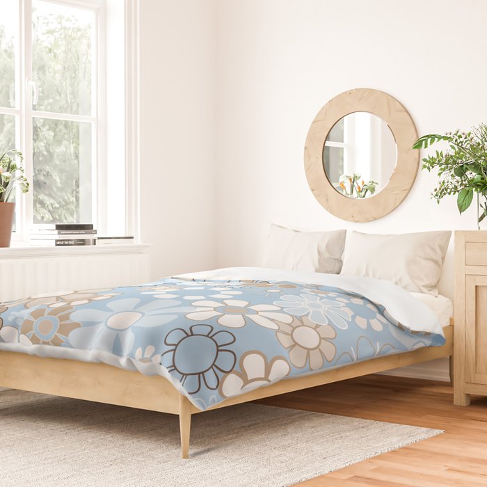 Floral Retro Garden Flower Pattern in Ice Blue Duvet Cover Gallery Image 2