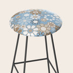 Floral Retro Garden Flower Pattern in Ice Blue Stool Gallery Image 2