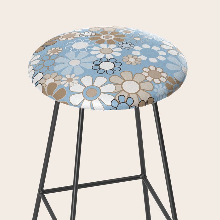 Floral Retro Garden Flower Pattern in Ice Blue Stool Gallery Image 2