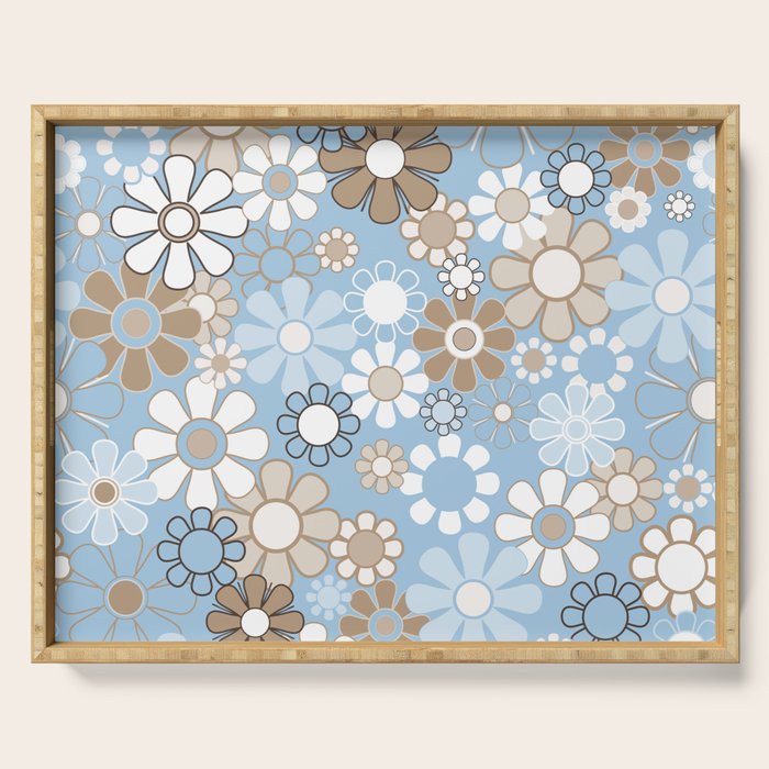 Floral Retro Garden Flower Pattern in Ice Blue Serving Tray Gallery Image 1
