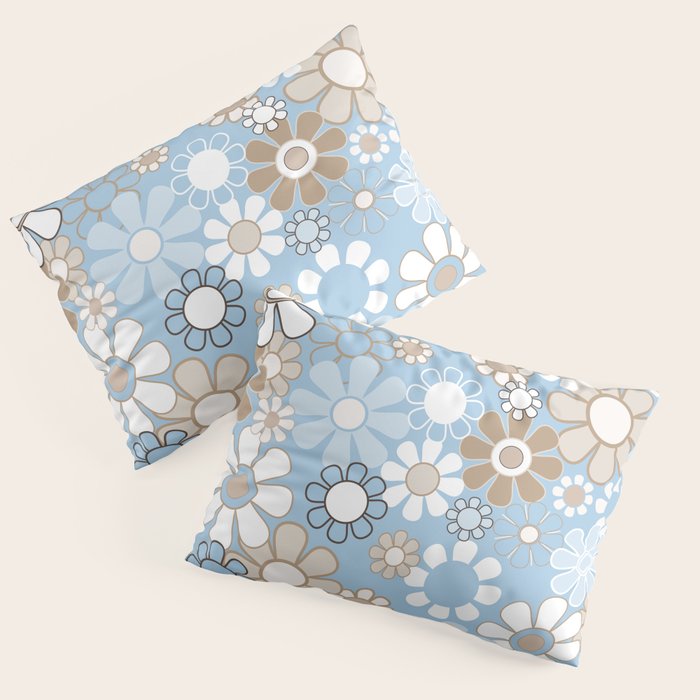 Floral Retro Garden Flower Pattern in Ice Blue Pillow Sham Gallery Image 1