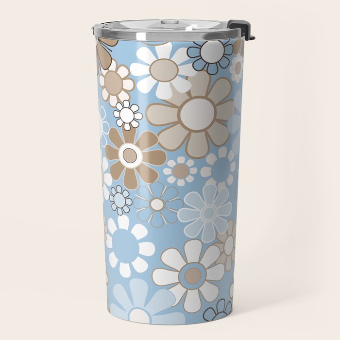 Floral Retro Garden Flower Pattern in Ice Blue Travel Mug Gallery Image 2