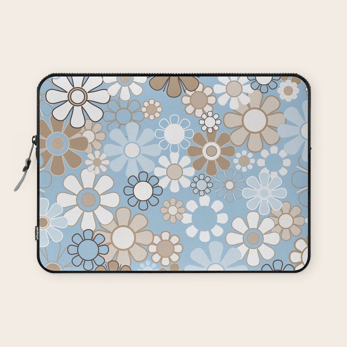 Floral Retro Garden Flower Pattern in Ice Blue Laptop Sleeve Gallery Image 1