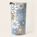 Floral Retro Garden Flower Pattern in Ice Blue Travel Mug Gallery Image 3