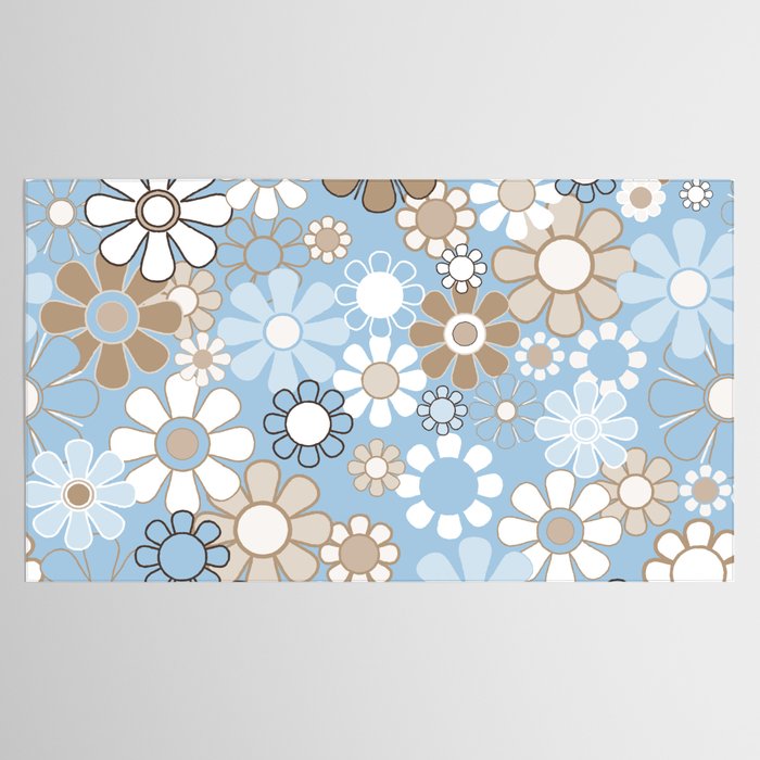 Floral Retro Garden Flower Pattern in Ice Blue Tablecloth Gallery Image 2