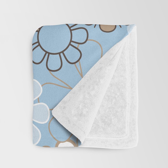 Floral Retro Garden Flower Pattern in Ice Blue Throw Blanket Gallery Image 3