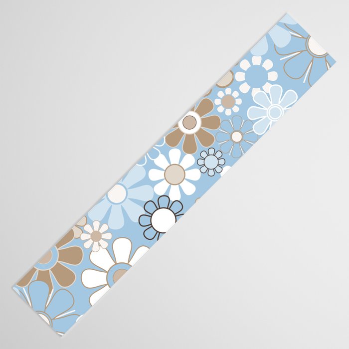 Floral Retro Garden Flower Pattern in Ice Blue Table Runner Gallery Image 3