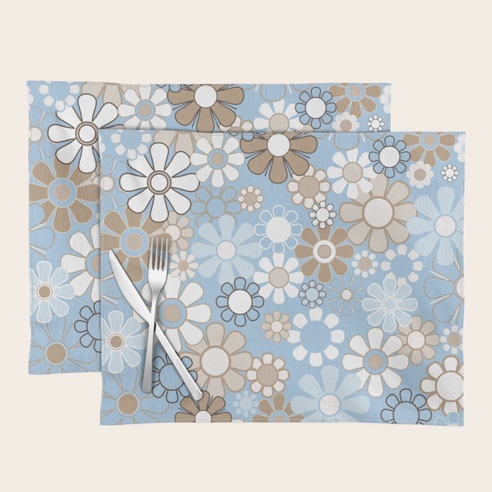 Floral Retro Garden Flower Pattern in Ice Blue Placemat Gallery Image 1