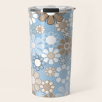 Floral Retro Garden Flower Pattern in Ice Blue Travel Mug Gallery Image 1