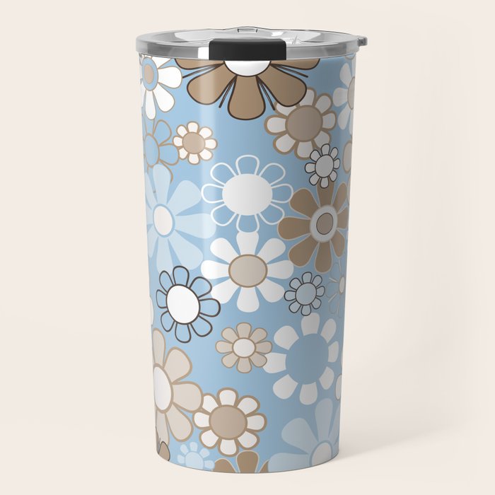 Floral Retro Garden Flower Pattern in Ice Blue Travel Mug Gallery Image 1