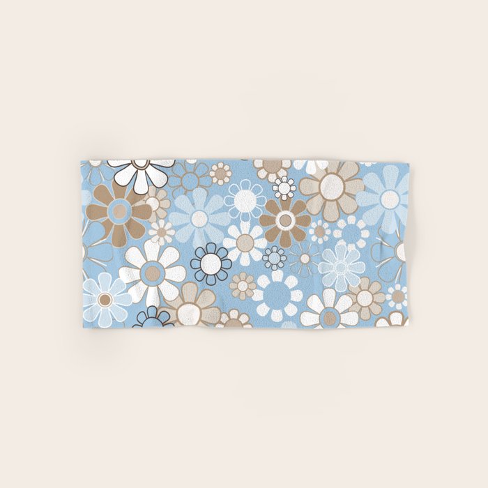 Floral Retro Garden Flower Pattern in Ice Blue Bath Towel Gallery Image 1