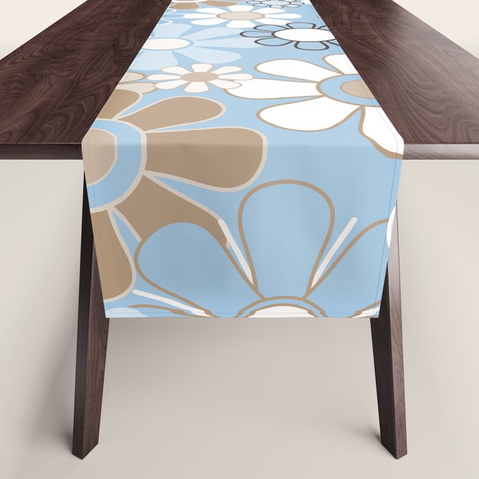Floral Retro Garden Flower Pattern in Ice Blue Table Runner Gallery Image 1