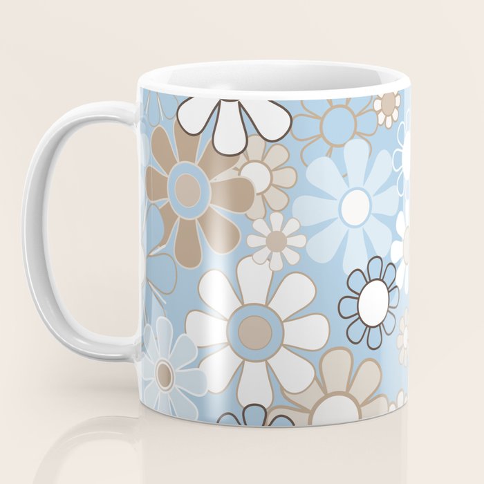 Floral Retro Garden Flower Pattern in Ice Blue Coffee Mug Gallery Image 3