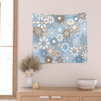 Floral Retro Garden Flower Pattern in Ice Blue Wall Tapestry Gallery Image 2