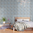 Floral Retro Garden Flower Pattern in Ice Blue Wallpaper Gallery Image 3