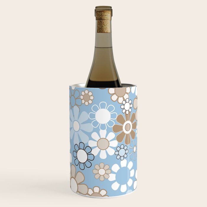 Floral Retro Garden Flower Pattern in Ice Blue Wine Chiller Gallery Image 1